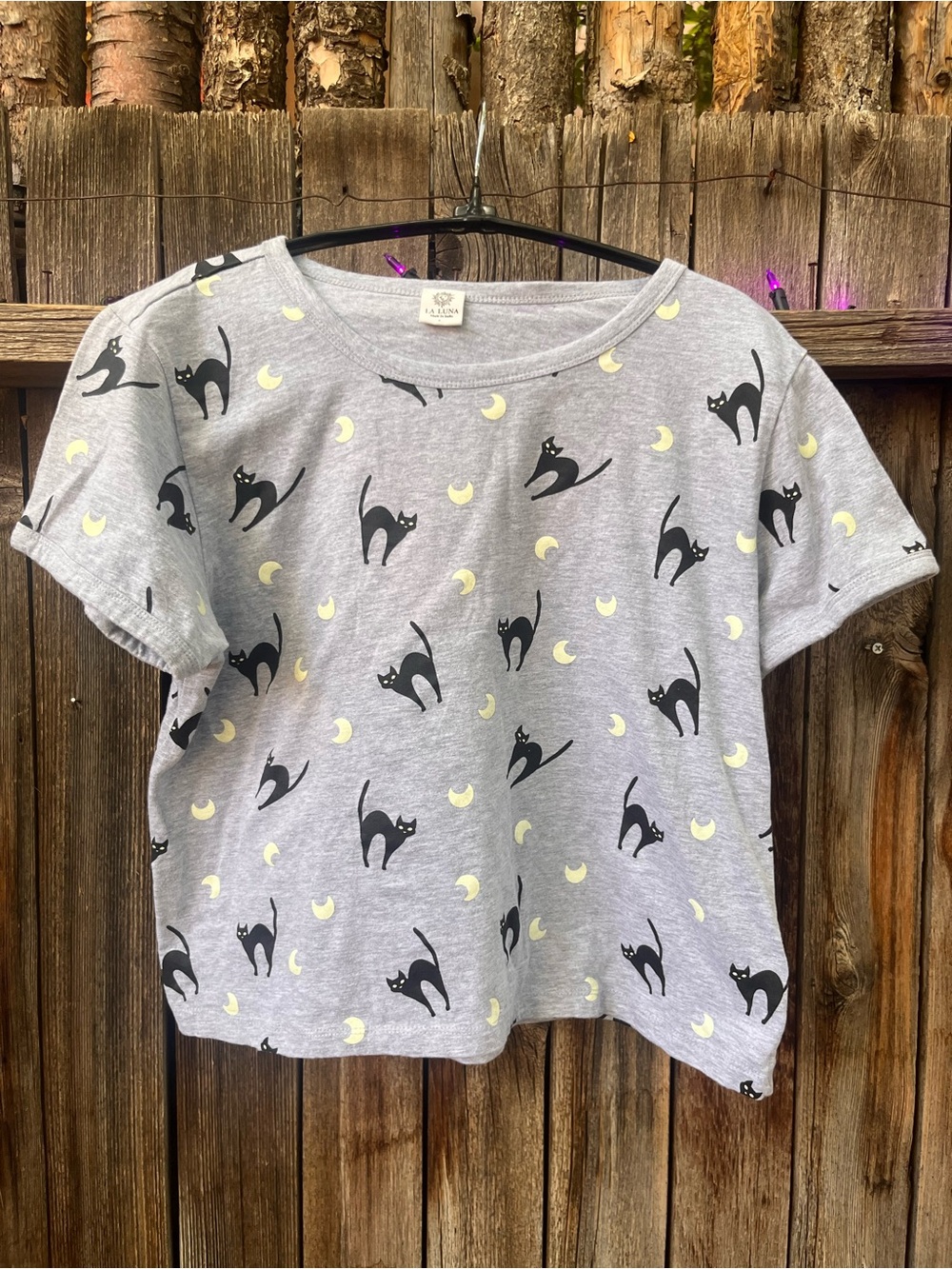 Halloween Cat & Moon Graphic Tee - Cropped fit